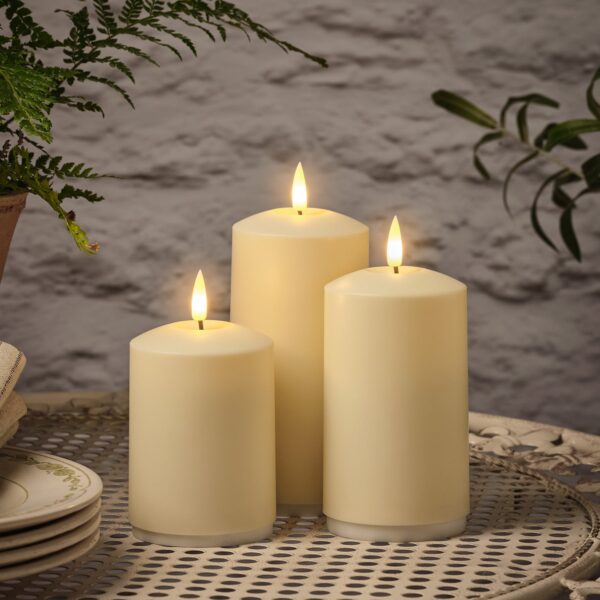 TruGlow® Rechargeable Outdoor Pillar Candle Trio