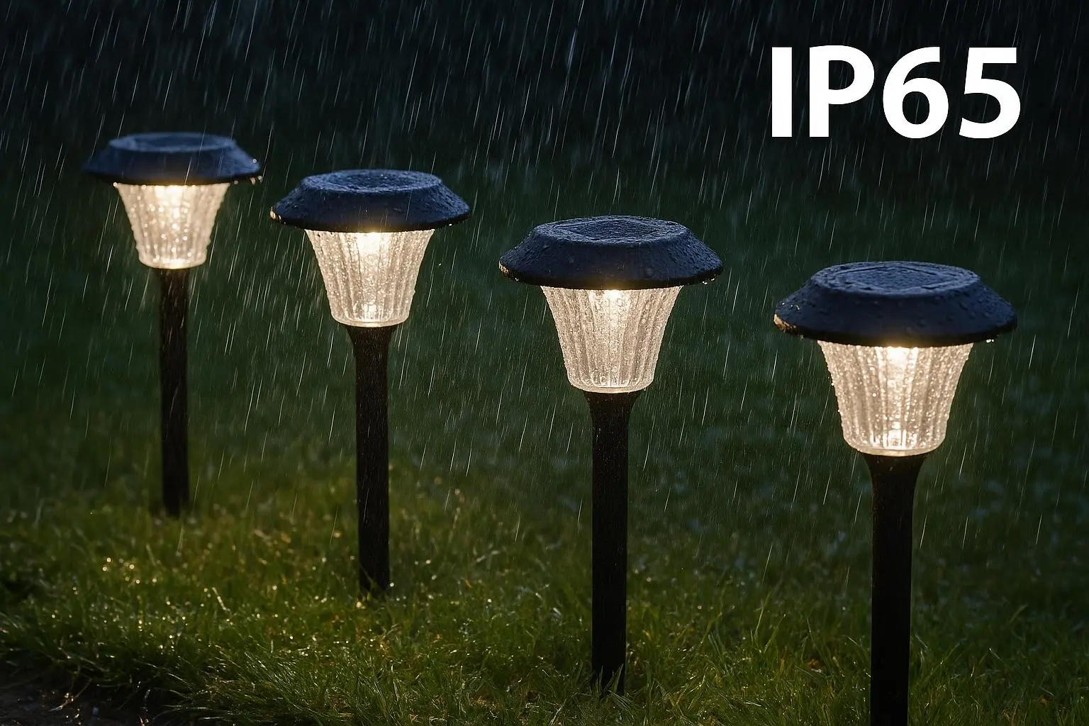 Outdoor solar yard lights with waterproof IP65 rating working in rainy weather